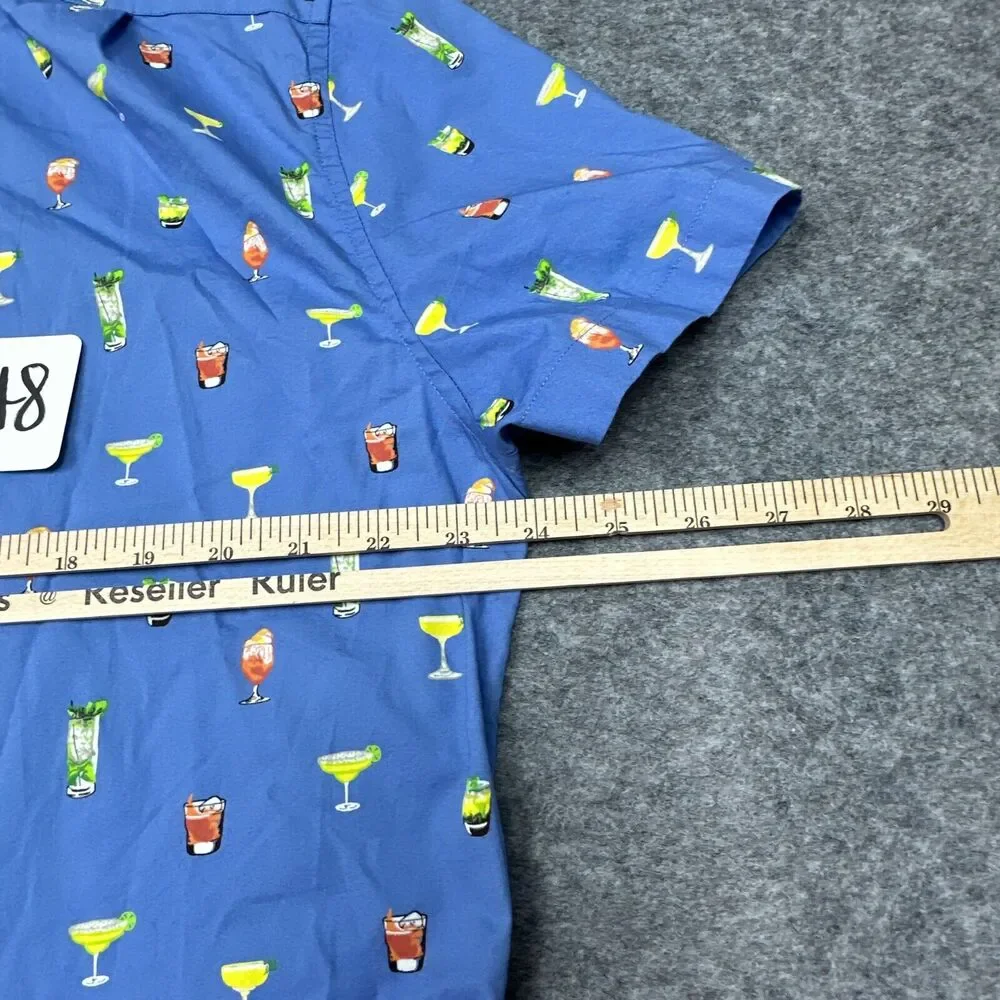 J Crew Shirt Mens XL Blue Button‎ Up Drink All Over Print Summer BBQ Fun New
